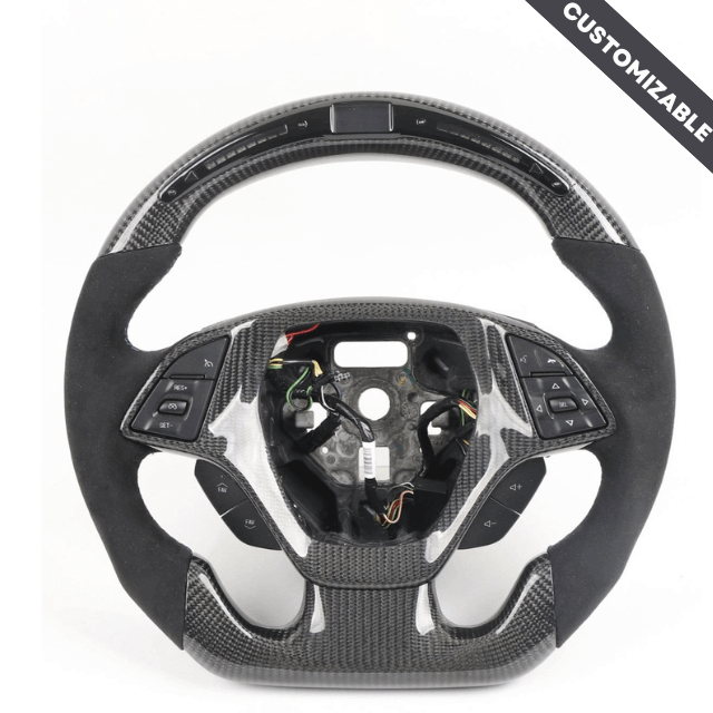 2014-2019 Corvette C7 Carbon Fiber Flat Bottom Steering Wheel - All Black, reference RCC-CHEVROLET-05